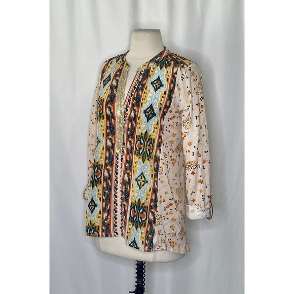 Anthropologie TINY Devas Popover Top Floral Sequins Mixed Materials Boho Small - Picture 5 of 10